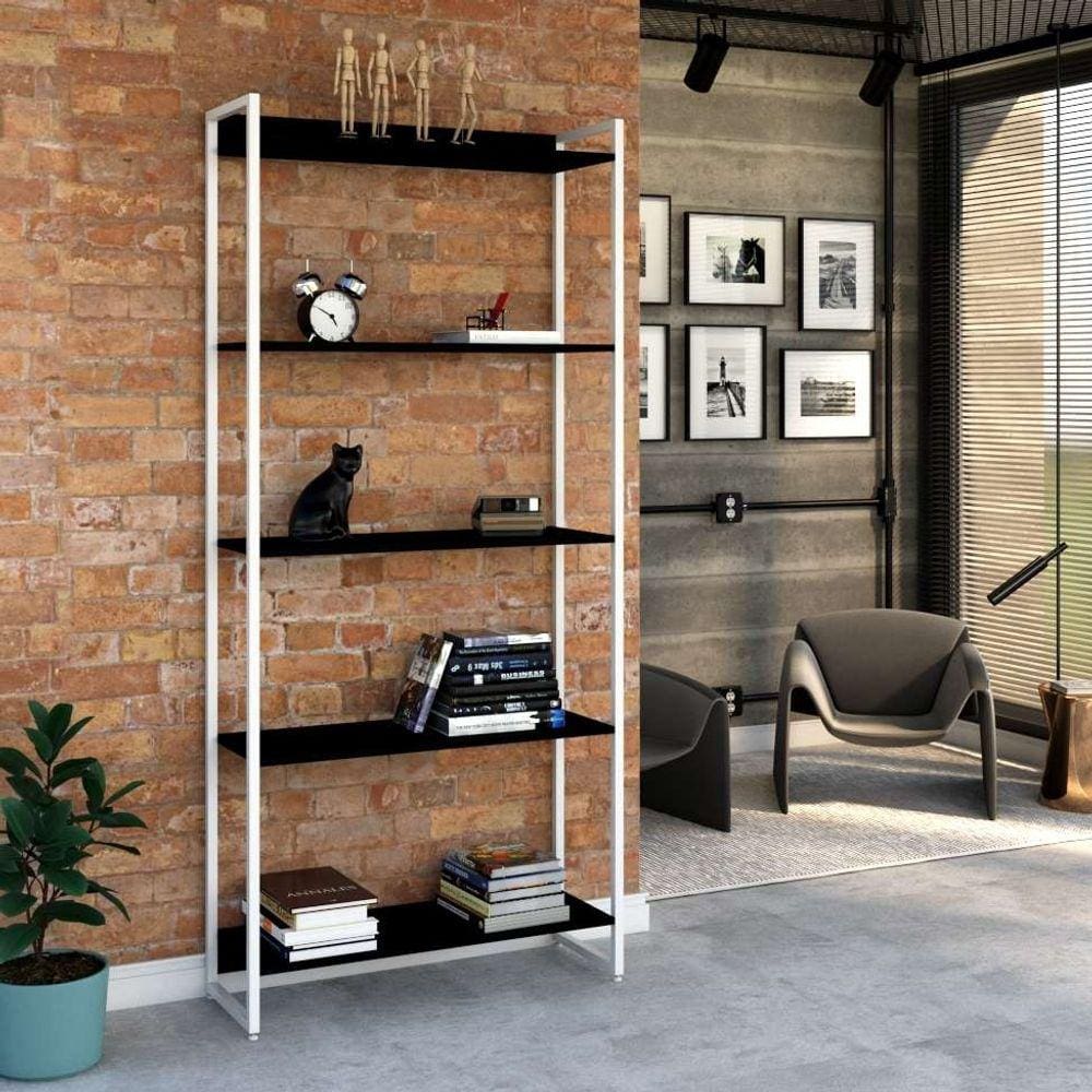 estante studio preta e branca 80x187 cm