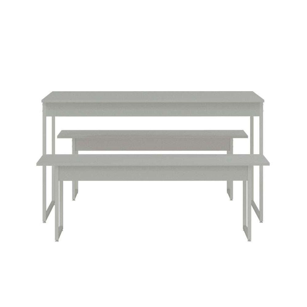 conjunto de mesa de jantar retangular com 2 bancos studio branco