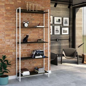 estante studio carvalho dark e branca 80x187 cm