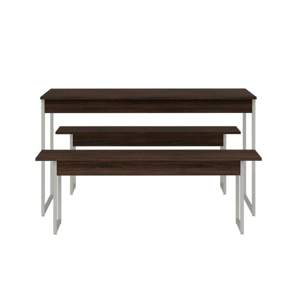 conjunto de mesa de jantar retangular com 2 bancos studio nogal e branco