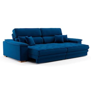 sofá 3 lugares retrátil e reclinável lupin linho azul marinho
