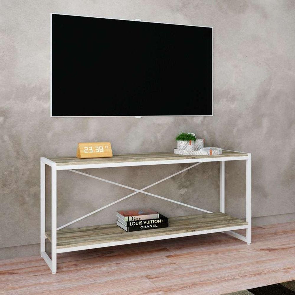 rack studio carvalho e branco 120 cm