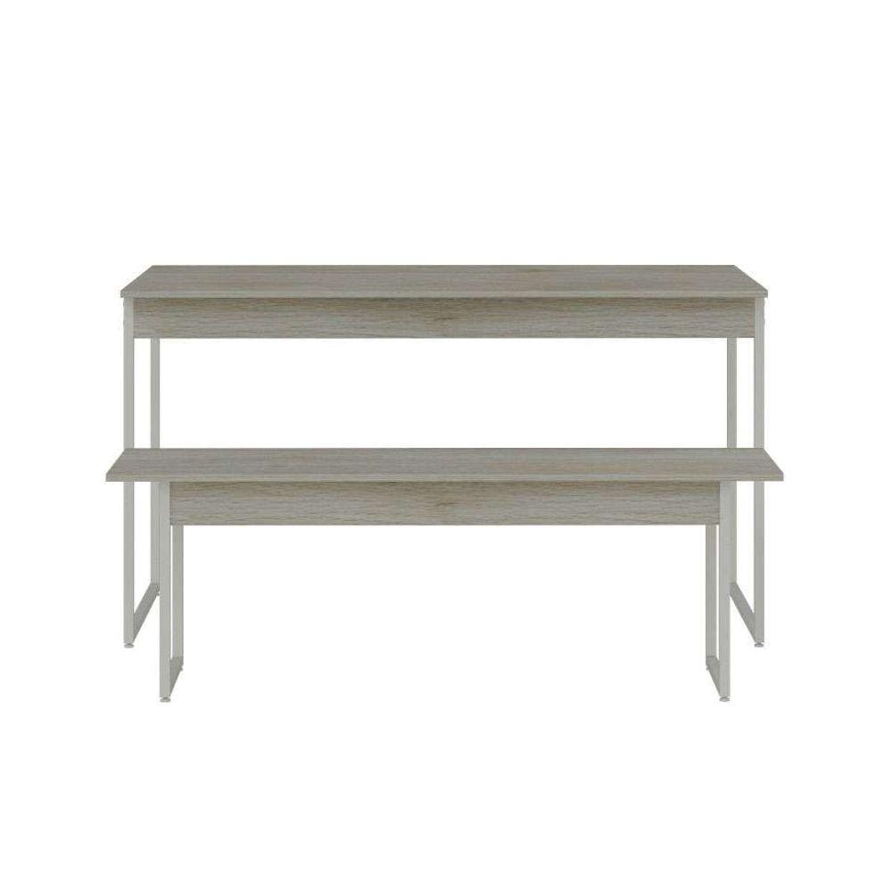 conjunto de mesa de jantar retangular com 1 banco studio snow e branco