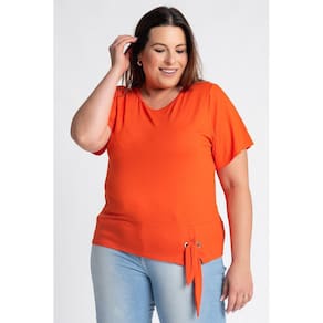 Blusa Feminina Plus Size Visco Detalhe Amarração Ilhós - Cereja Rosa
