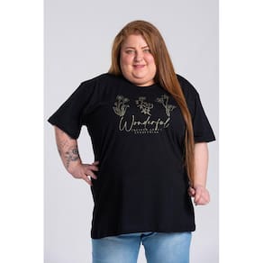 T-shirt Feminina Plus Size Malha Algodão Estampada " Wonderful" - Serena