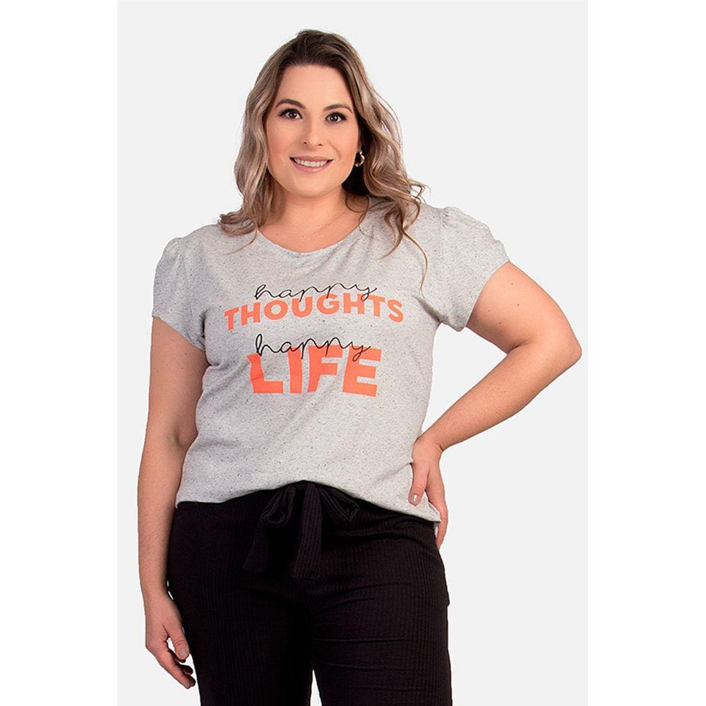 Blusa Feminina Plus Size Estampada Manga Princesa Fendas Laterais - Shimy