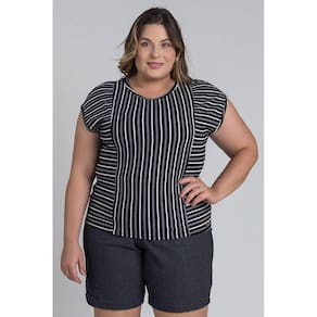 Blusa Feminina Plus Size Canelada Listrado - Cereja Rosa