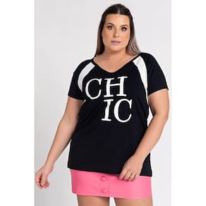 Blusa Feminina Plus Size Estampada Recortes Manga Raglan - Shimy