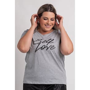 Blusa Feminina Plus Size Estampa "Self Love" - Cereja Rosa