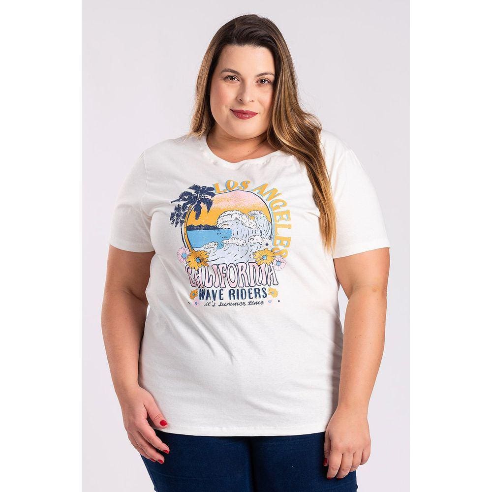 T-shirt Feminina Plus Size Algodão c/ Estampa "Wave riders It`s summer time" - Serena