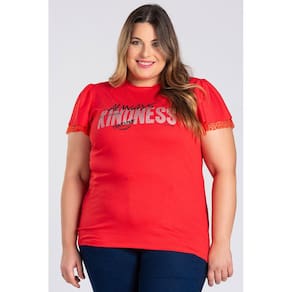 Blusa Feminina Plus Size Visco Estampada Manga Gode Detalhe Devorê - Serena
