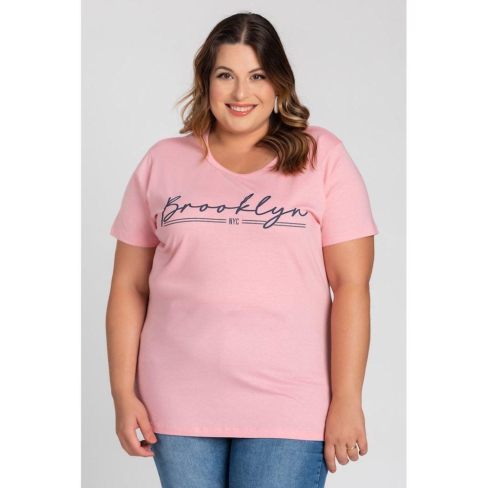 T-shirt Feminina Plus Size Malha Algodão Estampada "Brooklyn" - Serena