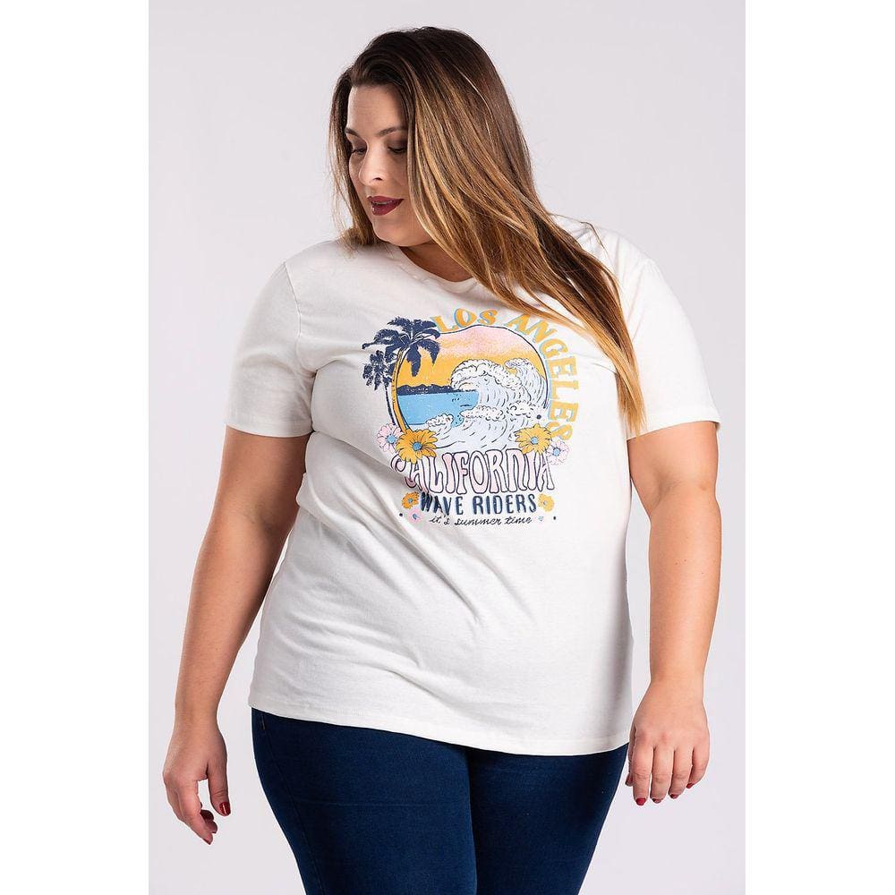 T-shirt Feminina Plus Size Algodão c/ Estampa "WAVE RIDERS It’s summer time"