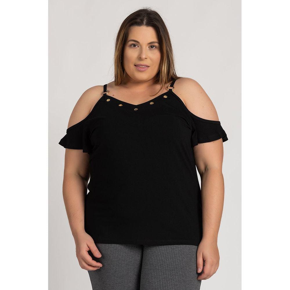 Blusa Feminina Plus Size Visco Ilhós Decote Fivela Alças - Serena