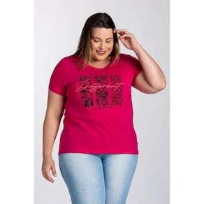 Blusa Feminina Plus Size Visco Estampada Animal Print Frase - Serena