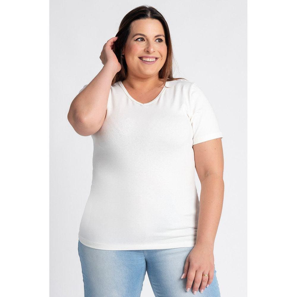 Baby Look Feminina Plus Size Decote "V" Manga Curta - Serena