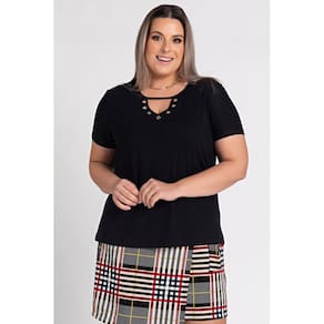 Blusa Feminina Plus Size Visco Ilhós Abaixo Gola - Serena