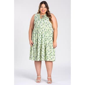 Vestido Plus Size Malha de Viscose c/ Babados Amarração Decote - Serena