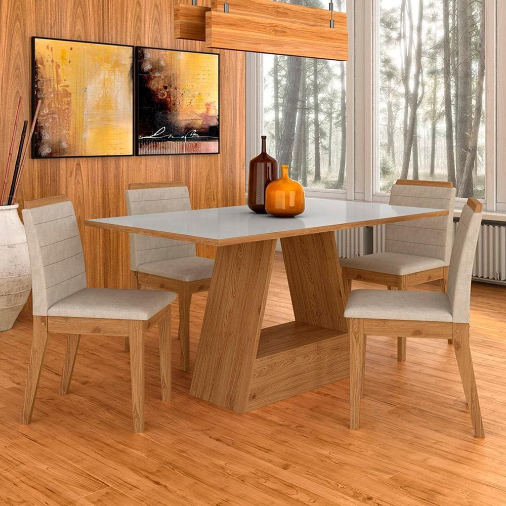 Mesa Com 4 Cadeiras Nápoles 1,36 Cinamomo/off/bege - Móveis Arapongas