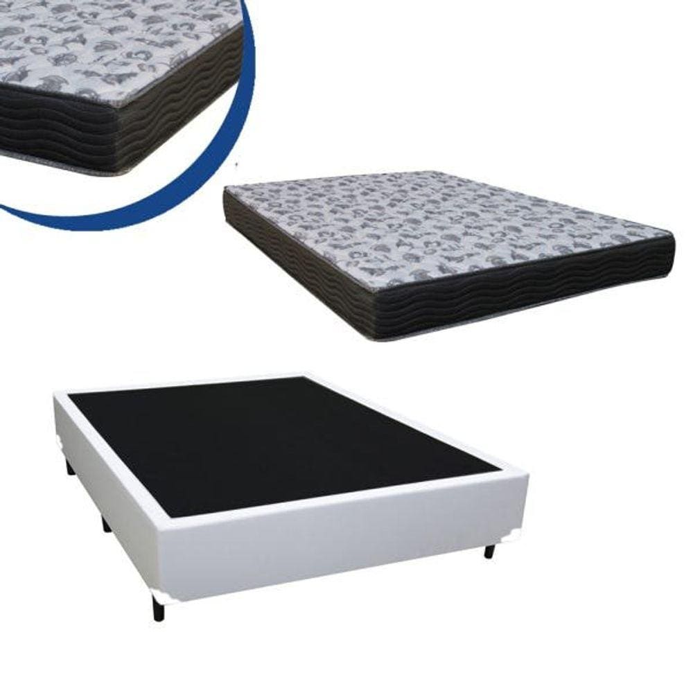 Cama Box Casal Colchão Mola Bonnel + Box Sintético Branco 54x138x188