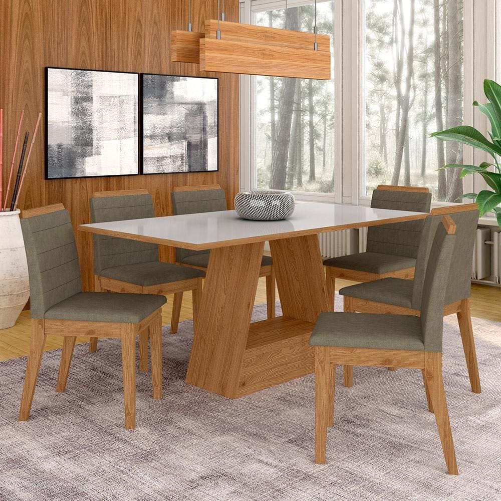 Mesa Com 6 Cadeiras 1,60 Nápoles Cinam/off Wh/capuc - Móveis Arapongas