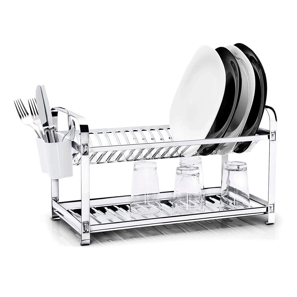 Escorredor 20 Pratos Inox Montado com Porta Talheres Plástico