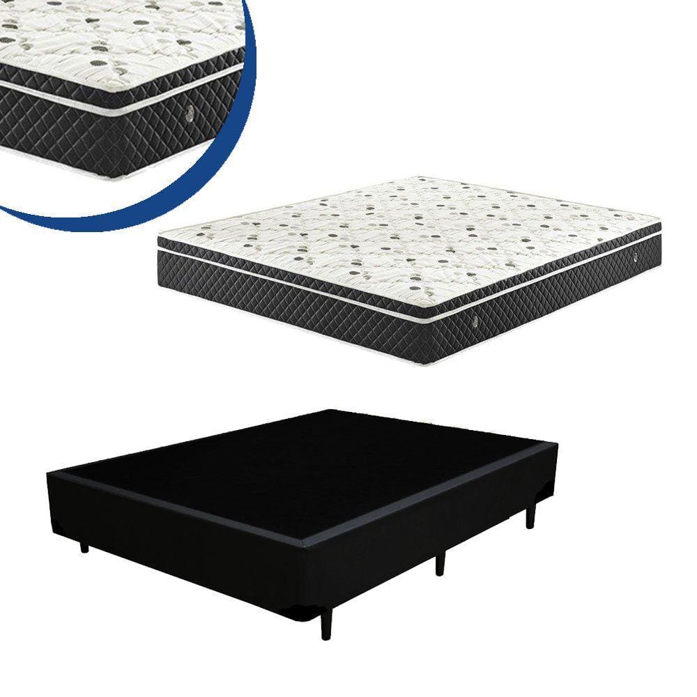 Cama Box Casal Colchão Mola Bonnel + Box Sintético Preto 54x138x188