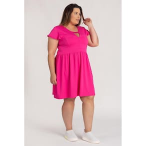 Vestido Plus Size Moletinho Detalhe Decote Mangas Cintura - Serena