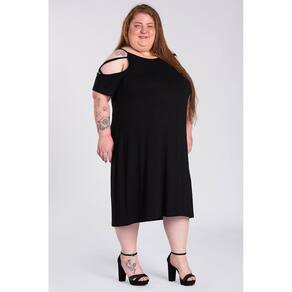 Vestido Plus Size  Malha Viscose Detalhe em Tiras nos Ombros - Serena