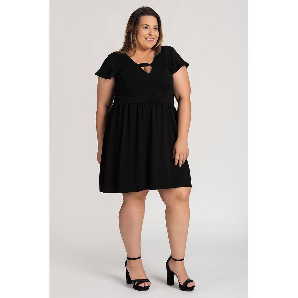 Vestido Plus Size Moletinho Detalhe Decote Mangas Cintura - Serena