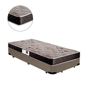 Cama Box Solteiro Colchão Espuma D33 Bordado + Box Bege Suede 44x88x188