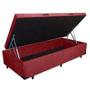 Base Box Baú Solteiro Suede Vinho - 39x88x188