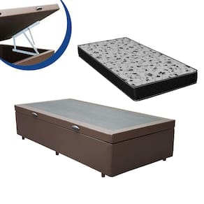 Cama Box Baú Solteiro Sintético Colchão Espuma D33 Bordado+ Box Marrom 53x78x188