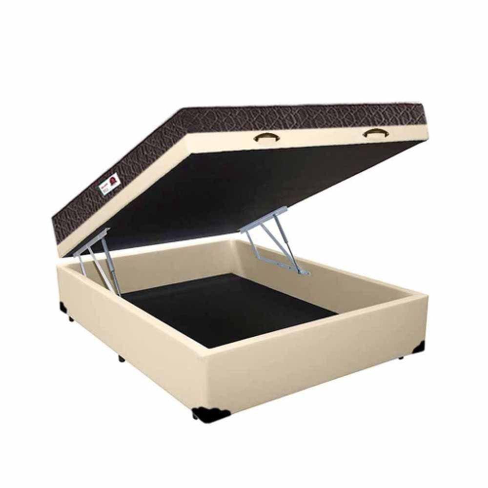 Cama Box Baú Casal Colchão Espuma D45 Bordado + Box Suede Bege 61x138x188