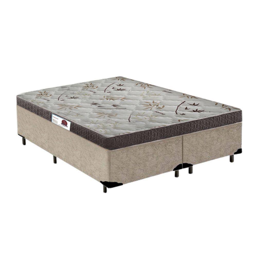 Cama Box Casal Colchão Espuma D45 Bordado + Box Sintético Bege 52x138x188