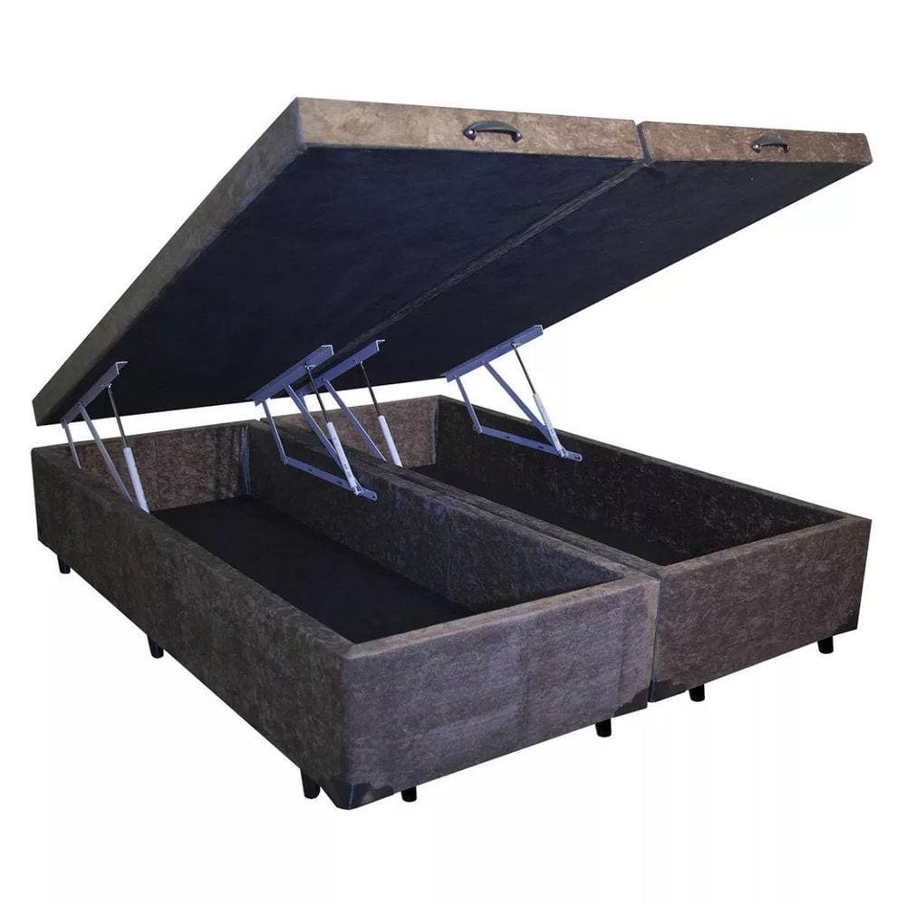 Base Box Baú Casal Bipartido Suede Marrom 39x138x188