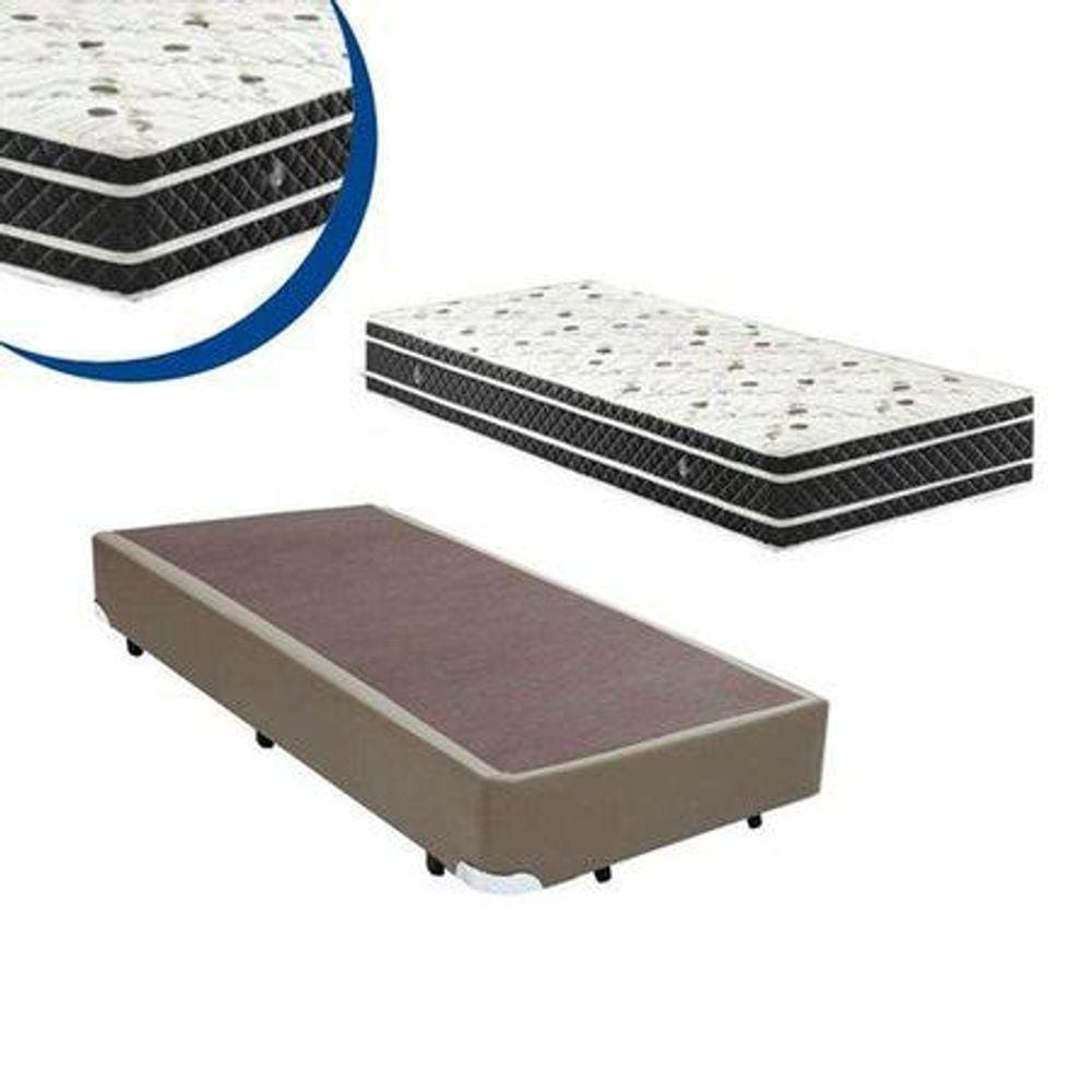 Cama Box Solteiro Colchão Espuma D33 Bordado + Box Sintético Bege 44x88x188
