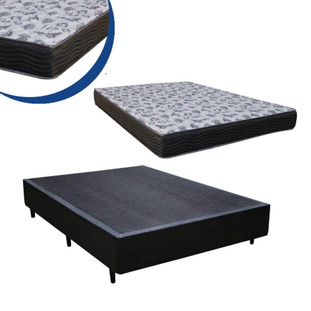 Cama Box Casal Colchão Espuma D33 Bordado + Box Sintético Cinza 47x138x188