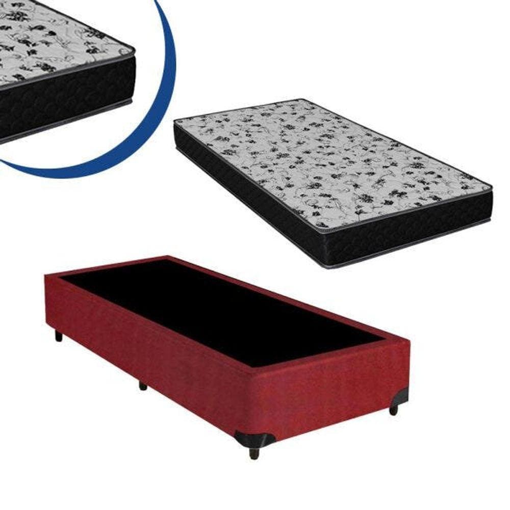 Cama Box Solteiro Colchão Espuma D45 Bordado + Box Suede Vinho 52x88x188