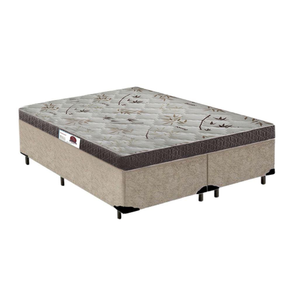 Cama Box Casal Colchão Espuma D45 Bordado + Box Suede Bege 52x138x188