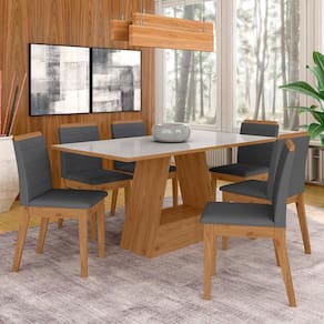 Mesa Com 6 Cadeiras 1,60 Nápoles Cinam/off Wh/cinza - Móveis Arapongas