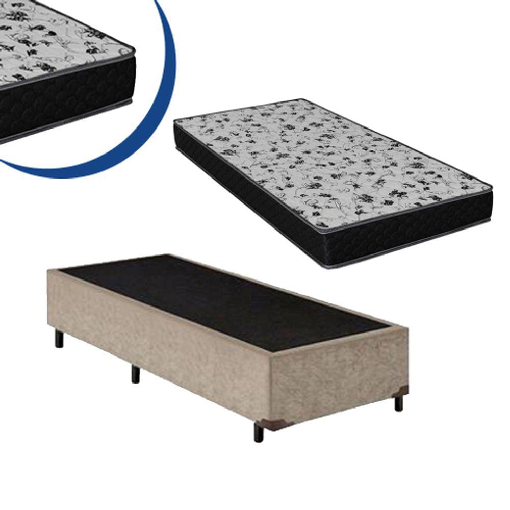 Cama Box Solteiro Colchão Molas Ensacadas + Box Suede Bege 54x88x188