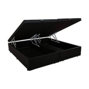 Base Box Baú King Bipartido Suede Preto 39x198x203