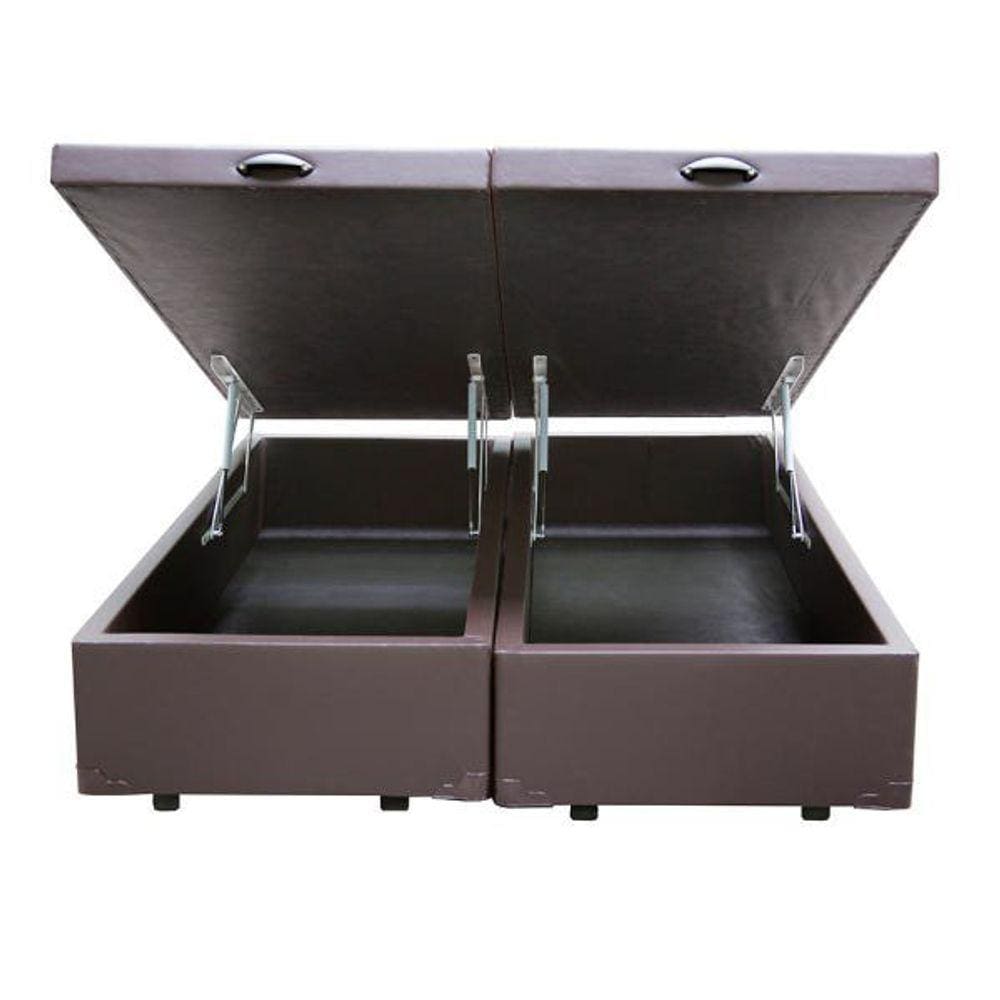 Base Box Baú Queen Bipartido Sintético Marrom 39x158x198