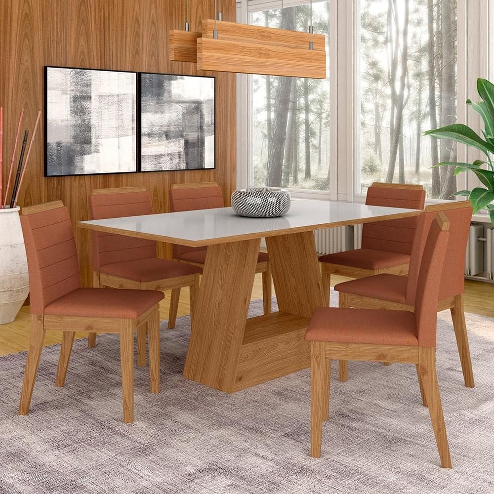Mesa Com 6 Cadeiras 1,60 Nápoles Cinam/off/terracot - Móveis Arapongas