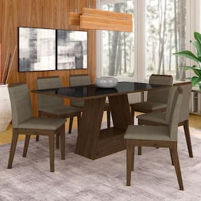 Mesa Com 6 Cadeiras 1,60 Nápoles Imbuia/prt/capucc - Móveis Arapongas