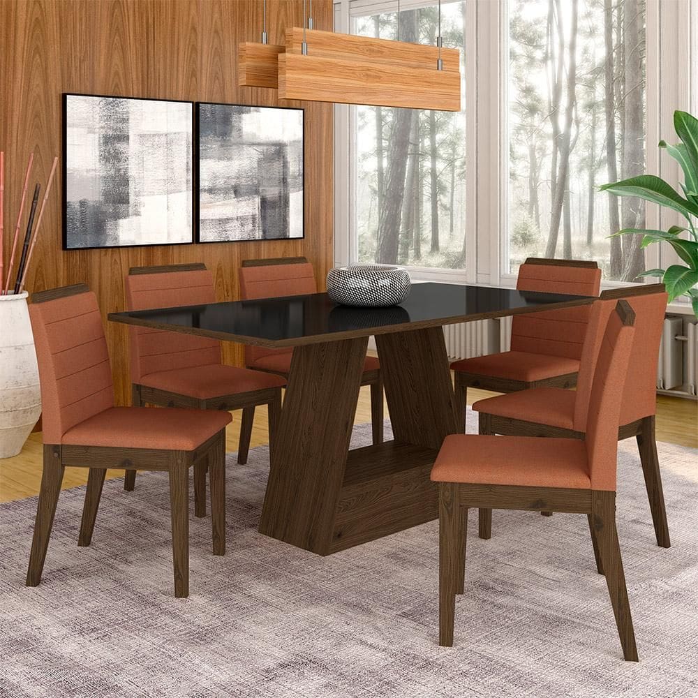 Mesa Com 6 Cadeiras 1,60 Nápoles Imbuia/pret/terrac - Móveis Arapongas