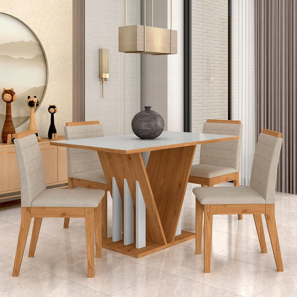Mesa Com 4 Cadeiras Natalia 1,36 Cinamomo/bran/bege - Móveis Arapongas