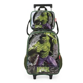 Kit Mochila de Rodinhas Lancheira Luxcel Avengers Verde