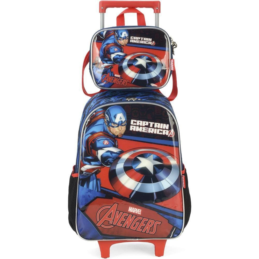 Kit Mochila de Rodinhas e Lancheira Luxcel Avengers Azul